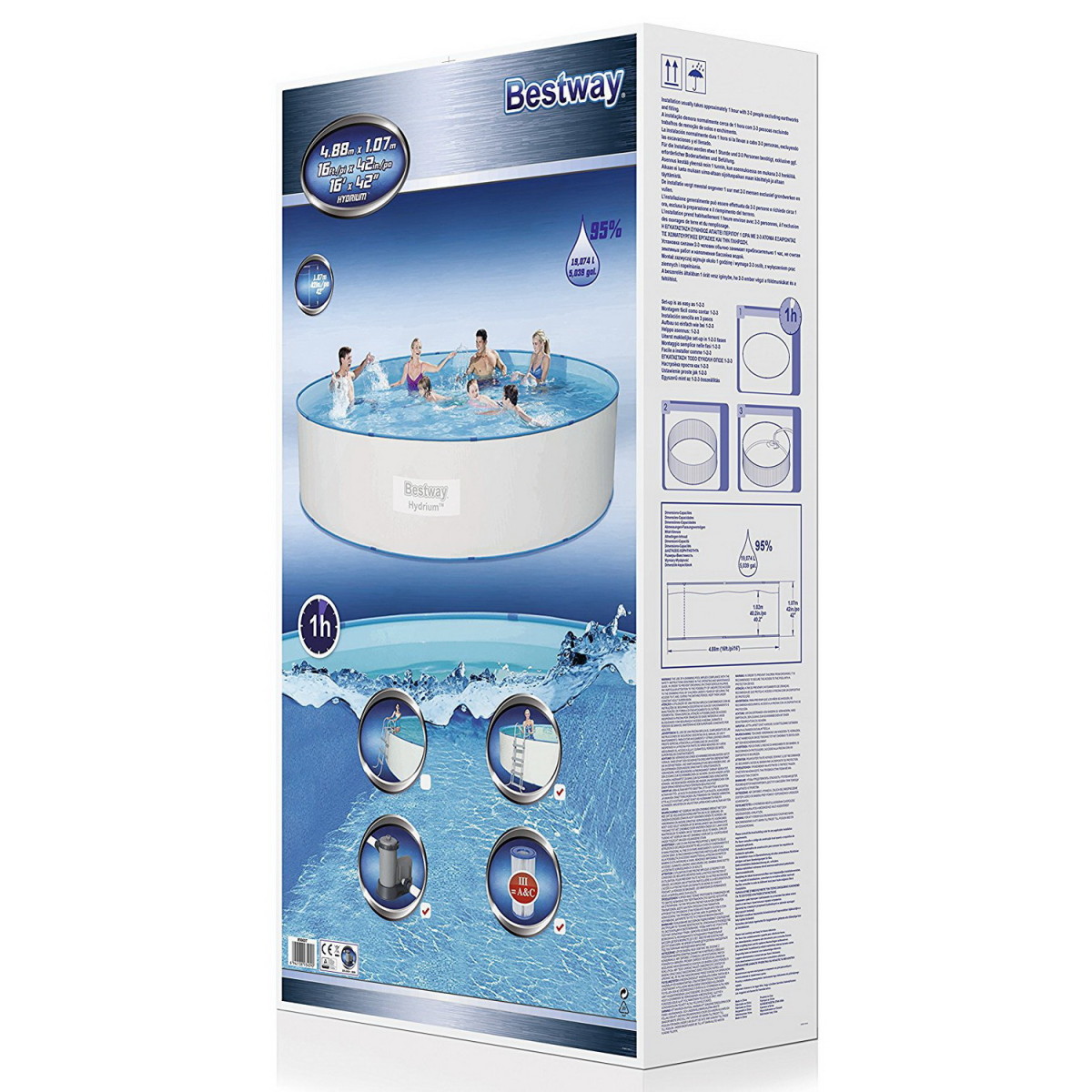 Каркасный бассейн Bestway 56607 BW, Hydrium Splasher 488х107см, фильтр-насос, лестница фото 5